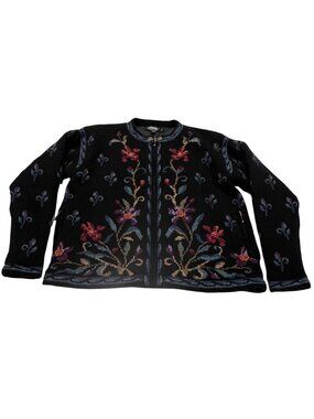 Icelandic Vintage Lined Wool Nordic Zip Cardigan, Black, S